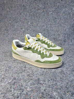 P448 John Sneakers Green White Suede Leather Low Top Sz 42 EU 9 US Made in Italy